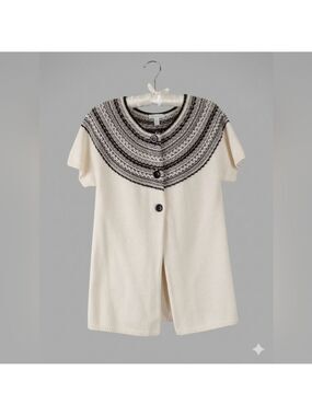 EUC Macy's Charter Club Short-Sleeved Cardigan, Black Silver And Cream, Size M